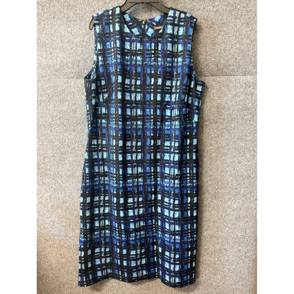 J.McLaughlin Blue Black Abstract Plaid Sleeveless Shift‎ Dress Womens Large L